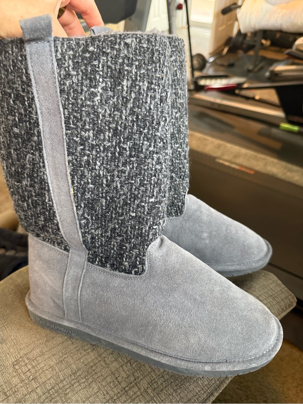 BearPaw Grey Sweater/Suede Knit-Top Women’s Boots